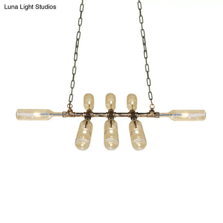 Blue/Amber Vintage Style Glass Bottle Chandelier Pendant Light With Pipe - 8 Heads Ideal For