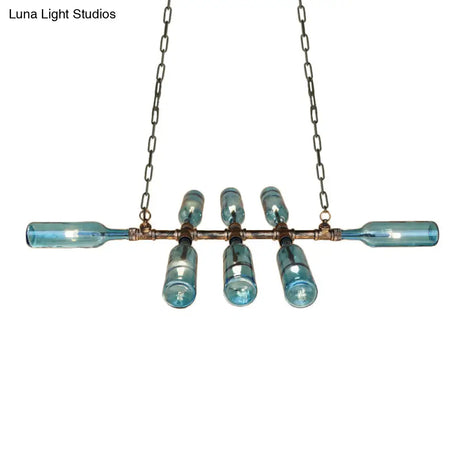 Blue/Amber Vintage Style Glass Bottle Chandelier Pendant Light With Pipe - 8 Heads Ideal For