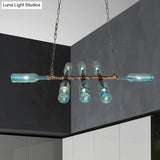 Blue/Amber Vintage Style Glass Bottle Chandelier Pendant Light With Pipe - 8 Heads Ideal For