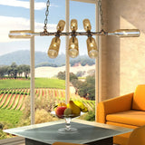 Blue/Amber Vintage Style Glass Bottle Chandelier Pendant Light With Pipe - 8 Heads Ideal For