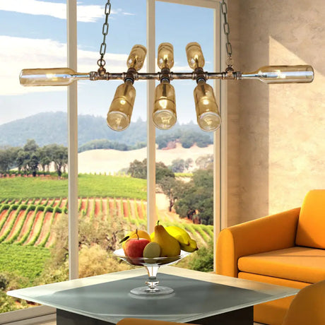 Blue/Amber Vintage Style Glass Bottle Chandelier Pendant Light With Pipe - 8 Heads Ideal For