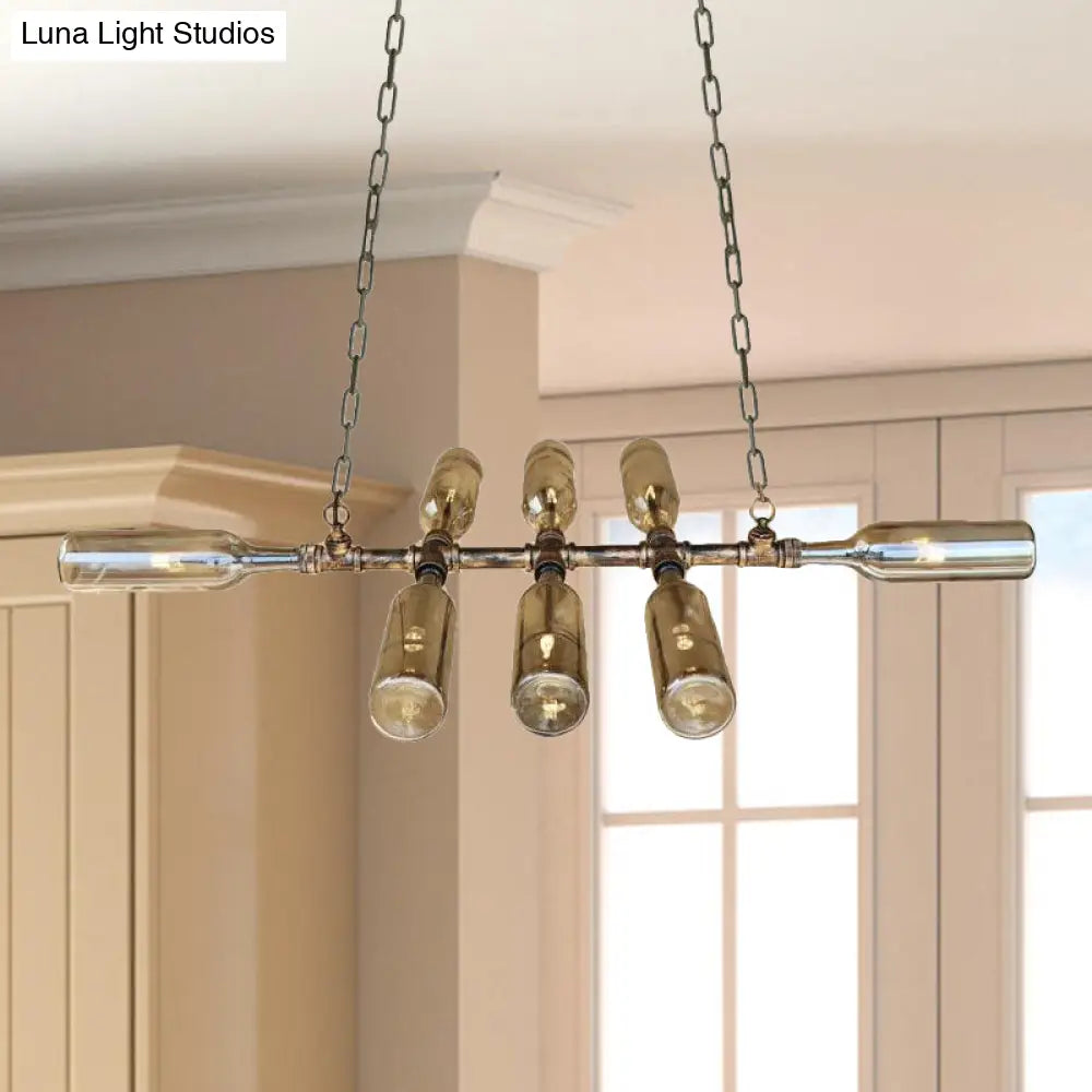 Blue/Amber Vintage Style Glass Bottle Chandelier Pendant Light With Pipe - 8 Heads Ideal For