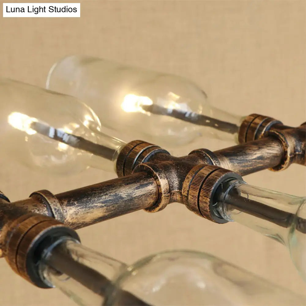 Blue/Amber Vintage Style Glass Bottle Chandelier Pendant Light With Pipe - 8 Heads Ideal For