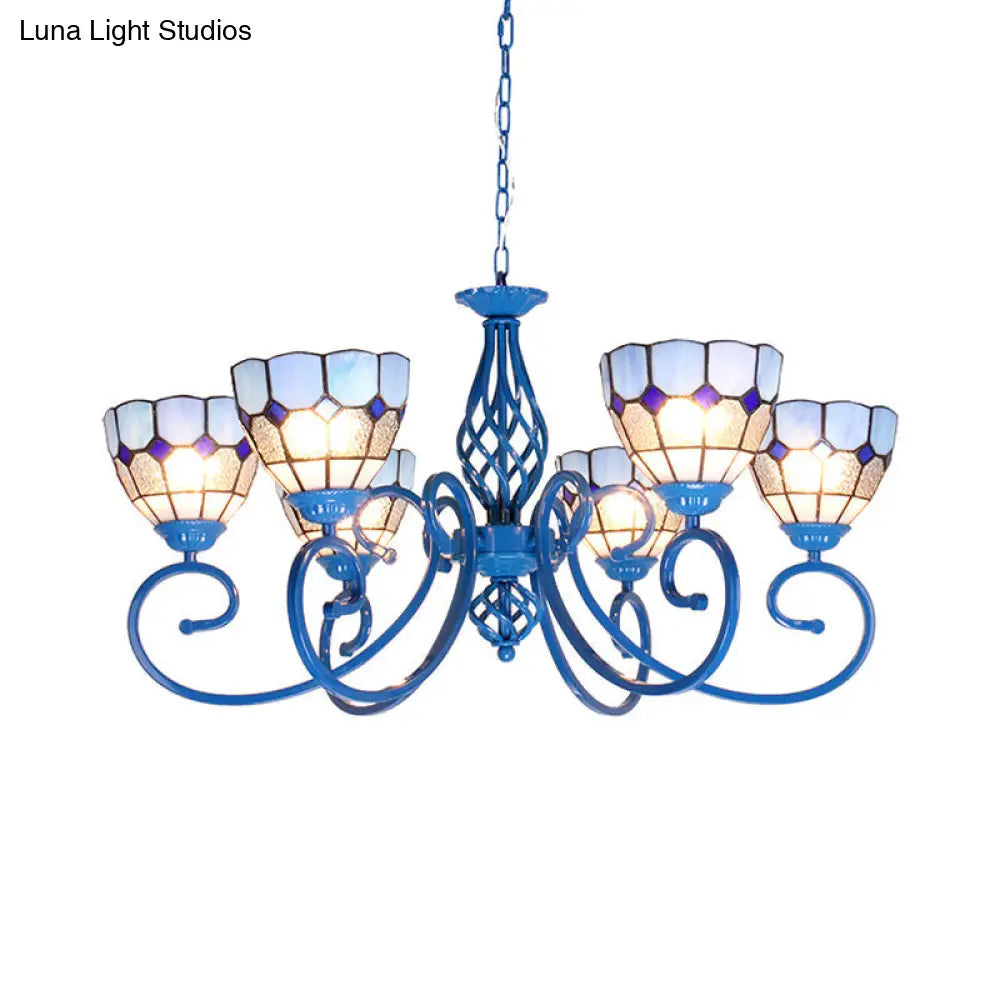 Blue Mediterranean Chandelier With 6/8 Lights And Chain For Living Room 6 /