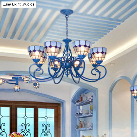 Blue Mediterranean Chandelier With 6/8 Lights And Chain For Living Room 8 /