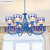 Blue Bowl Pendant Chandelier - 6/8 Lights Mediterranean Style For Living Room