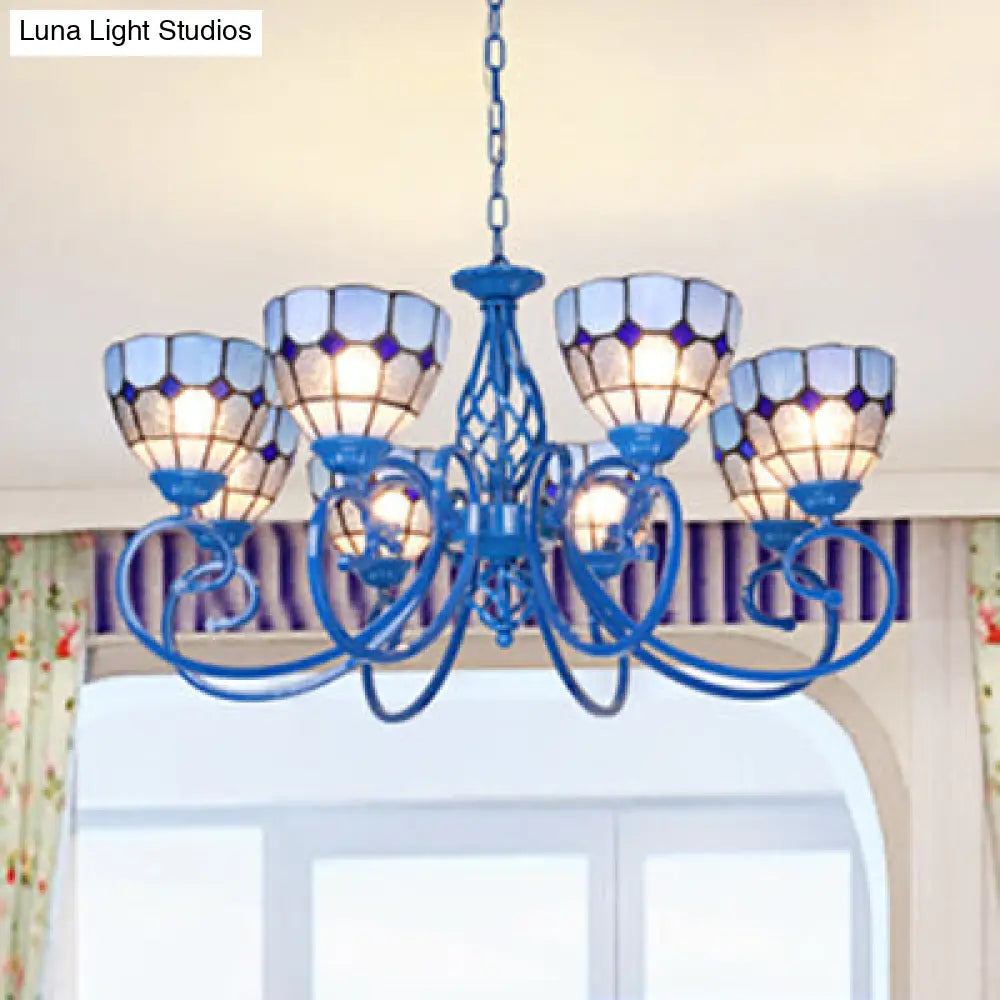 Blue Mediterranean Chandelier With 6/8 Lights And Chain For Living Room