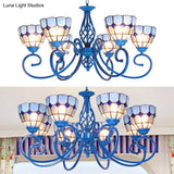 Blue Bowl Pendant Chandelier - 6/8 Lights Mediterranean Style For Living Room