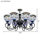 Blue/Brown Glass Baroque Chandelier With Bowl Shade And Black Finish For Foyer Ceiling