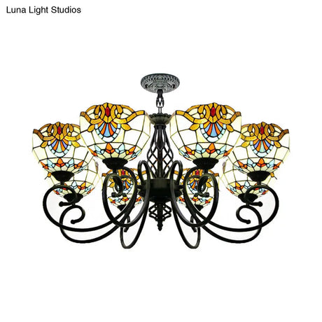 Blue/Brown Glass Baroque Chandelier With Bowl Shade And Black Finish For Foyer Ceiling