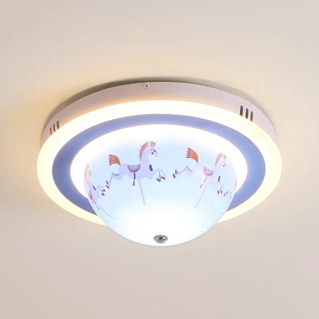 Blue Cartoon Animal Flush Mount Ceiling Light For Nursing Room - Acrylic Fixture
