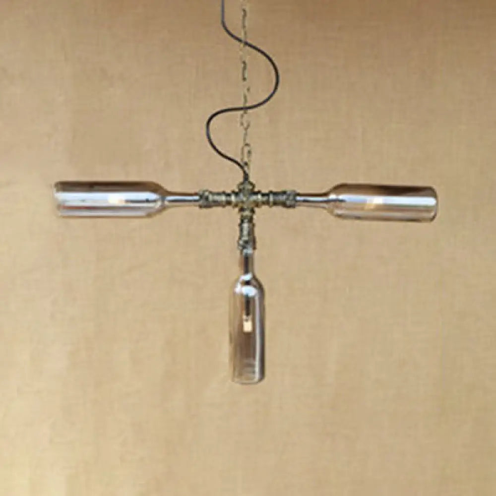 Blue/Clear Glass Chandelier Pendant Light - Antique Stylish Bottle Design 3 Lights Ideal For Dining