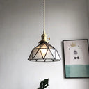 Blue/Clear Textured Glass Pendant With Brass Accents - Country Style Hanging Ceiling Light Clear