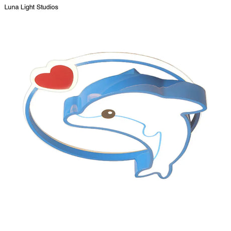 Blue Dolphin Led Acrylic Flush Mount Ceiling Light Fixture In Warm/White For Nursery