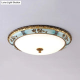 Blue Dome Cream Glass Led Ceiling Mount Lamp - Retro Flush Light Fixture For Dining Room