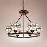 Blue Glass Baroque Chandelier With Bowl Design And 6 Lights In Antique Bronze For Dining Room