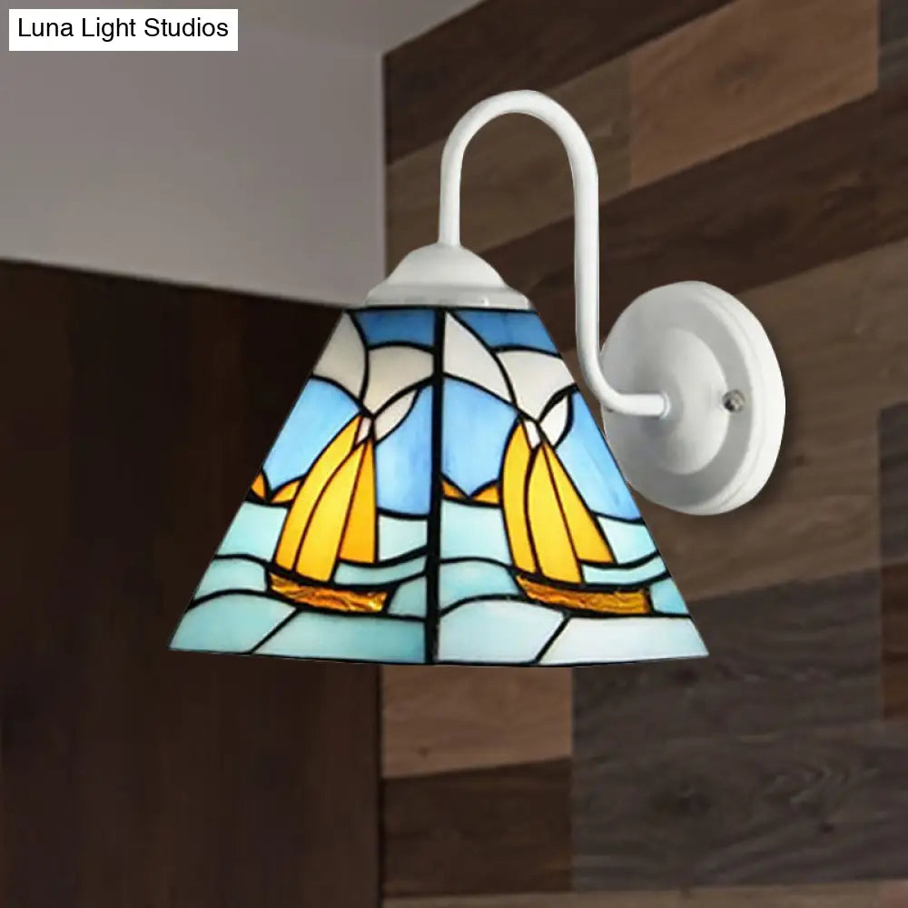 Blue Glass Wall Sconce Lighting For Mediterranean Corridor - Sailboat Design