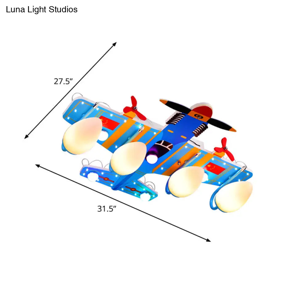 Blue Jet 4 - Head Ceiling Light For Boy’s Bedroom - Kids Style Acrylic Semi Flush Mount