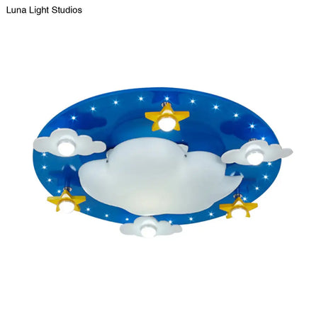 Blue Kid Cloud Flush Ceiling Light - Acrylic Led Nursery Flushmount Lighting For Bedroom