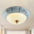 Blue Led Flushmount Ceramic Flower Ceiling Light With Lampshade - 12’/14’/18’ W / 12’