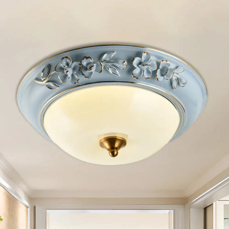 Blue Led Flushmount Ceramic Flower Ceiling Light With Lampshade - 12’/14’/18’ W / 12’