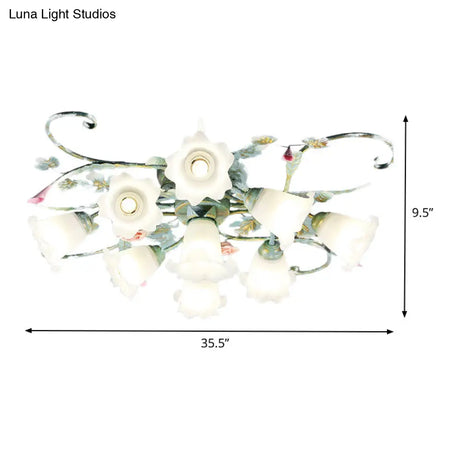 Blue Metal Floral Ceiling Fixture: Pastoral Semi Flush Mount Light With 4/5/9 Lights For Living Room