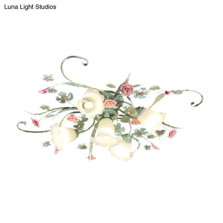 Blue Metal Floral Ceiling Fixture: Pastoral Semi Flush Mount Light With 4/5/9 Lights For Living Room