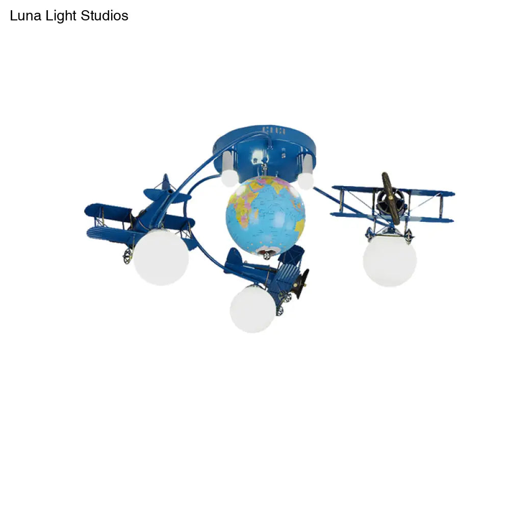 Blue Metal Globe Flush Mount Light For Modern Nursing Room Ceiling Fixture