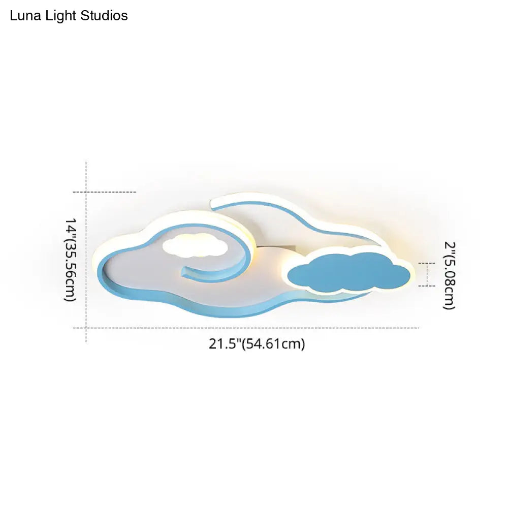 Blue Metal Led Flush Mount Ceiling Light For Cloud Kids Bedroom