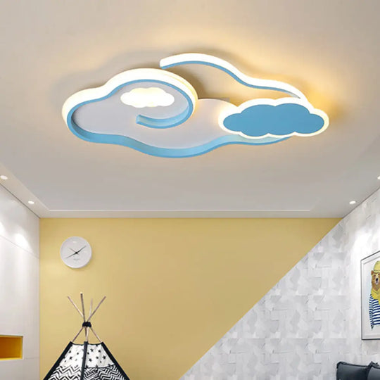 Blue Metal Led Flush Mount Ceiling Light For Cloud Kids Bedroom
