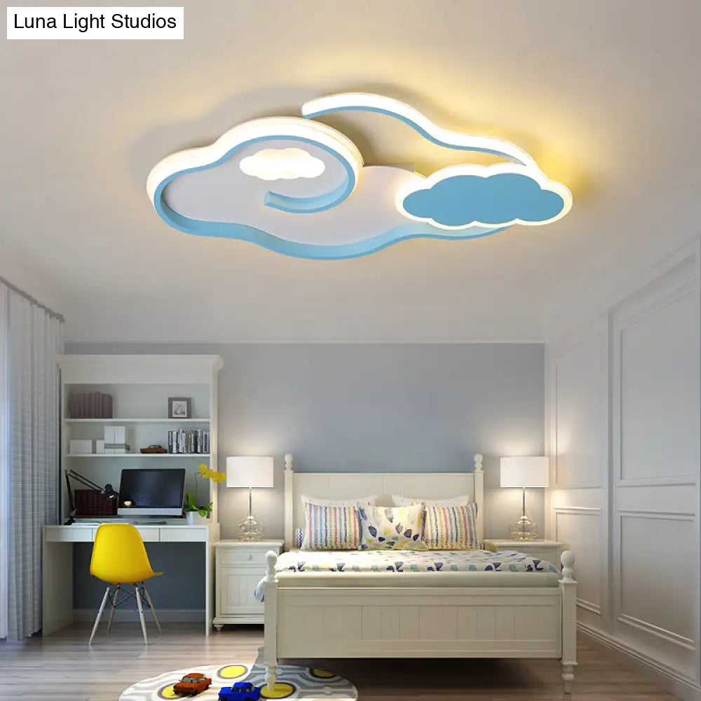 Blue Metal Led Flush Mount Ceiling Light For Cloud Kids Bedroom