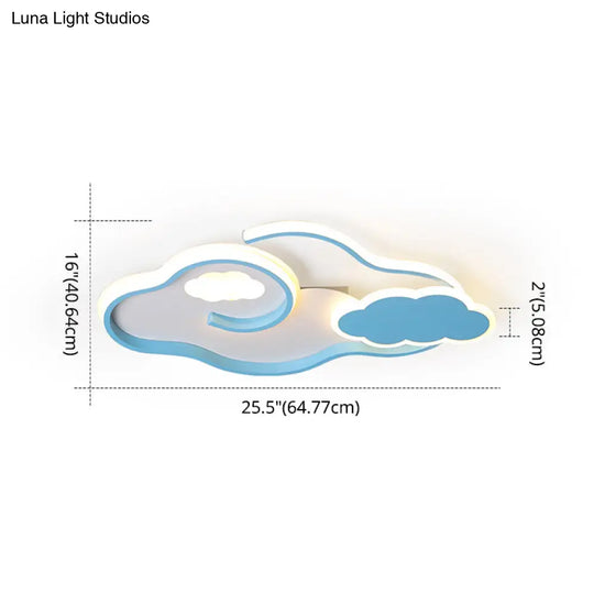 Blue Metal Led Flush Mount Ceiling Light For Cloud Kids Bedroom