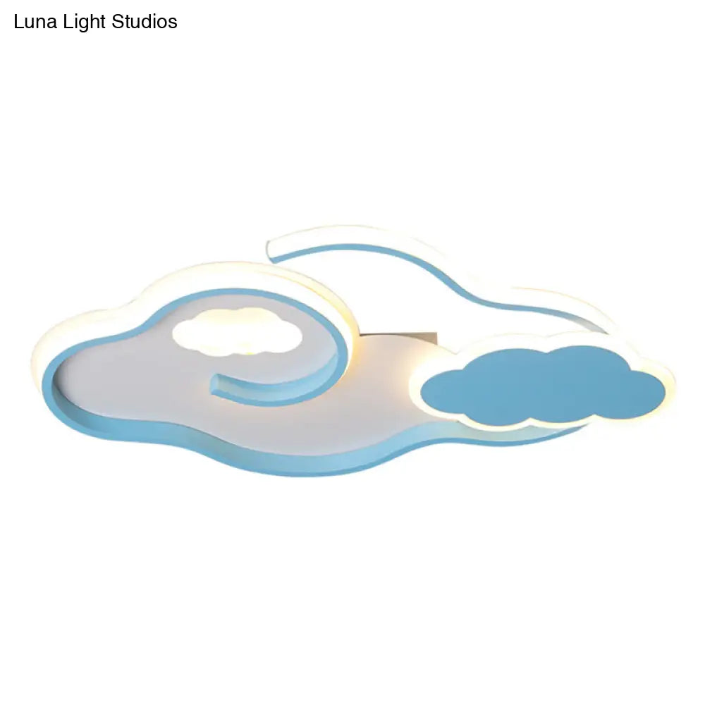 Blue Metal Led Flush Mount Ceiling Light For Cloud Kids Bedroom