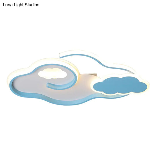 Blue Metal Led Flush Mount Ceiling Light For Cloud Kids Bedroom