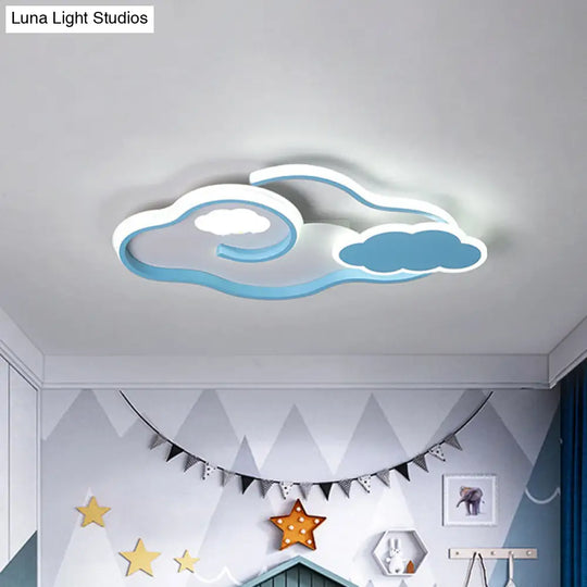 Blue Metal Led Flush Mount Ceiling Light For Cloud Kids Bedroom