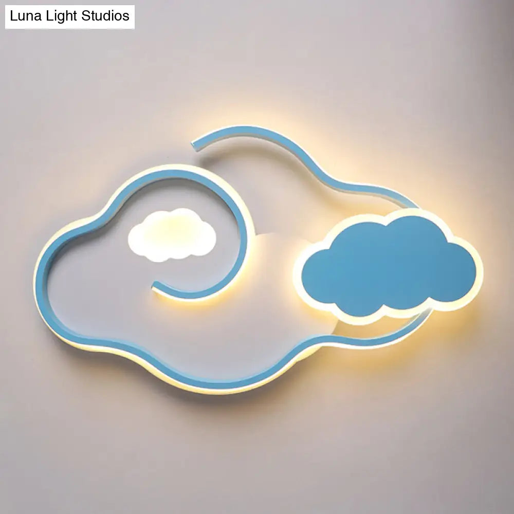 Blue Metal Led Flush Mount Ceiling Light For Cloud Kids Bedroom