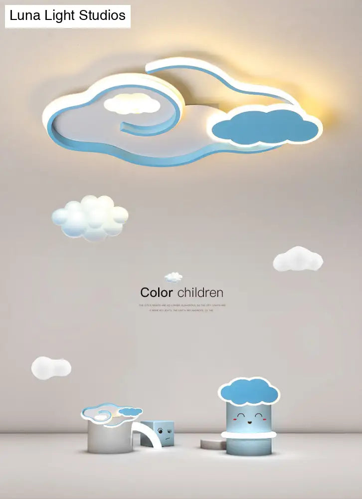 Blue Metal Led Flush Mount Ceiling Light For Cloud Kids Bedroom