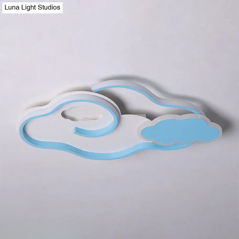 Blue Metal Led Flush Mount Ceiling Light For Cloud Kids Bedroom
