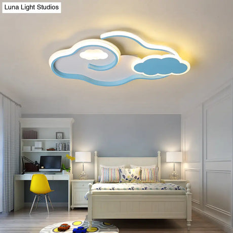 Blue Metal Led Flush Mount Ceiling Light For Cloud Kids Bedroom