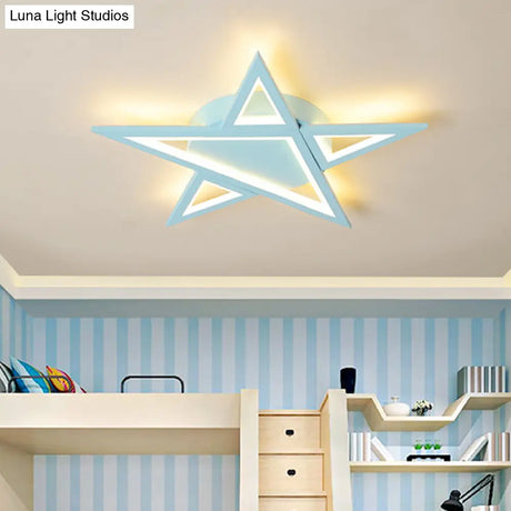 Blue/Pink Led Acrylic Star Flush Mount For Modern Bedroom Ceiling Lighting