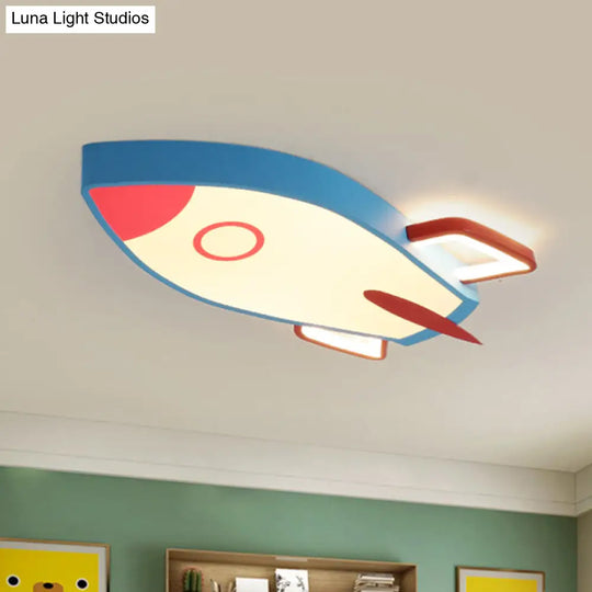 Blue Rocket Bedroom Flushmount Ceiling Fixture - Acrylic Led Contemporary Light