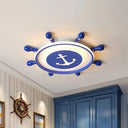 Blue Rudder Ceiling Led Fixture In Children’s Style With Acrylic Flush Lighting - Warm/White