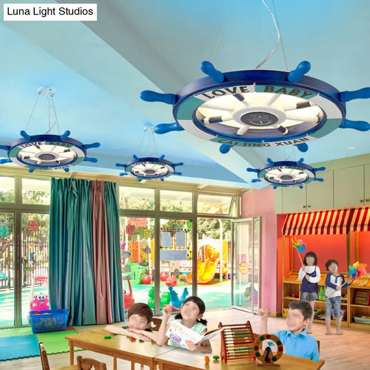 Blue Rudder Chandelier Led Wooden Pendant Lamp - Modernist Style For Kindergarten Lighting