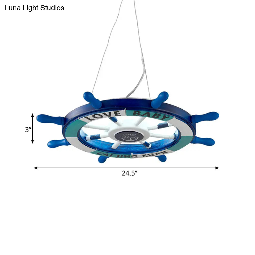Blue Rudder Chandelier Led Wooden Pendant Lamp - Modernist Style For Kindergarten Lighting
