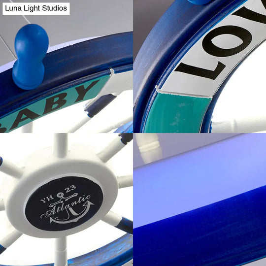 Blue Rudder Chandelier Led Wooden Pendant Lamp - Modernist Style For Kindergarten Lighting