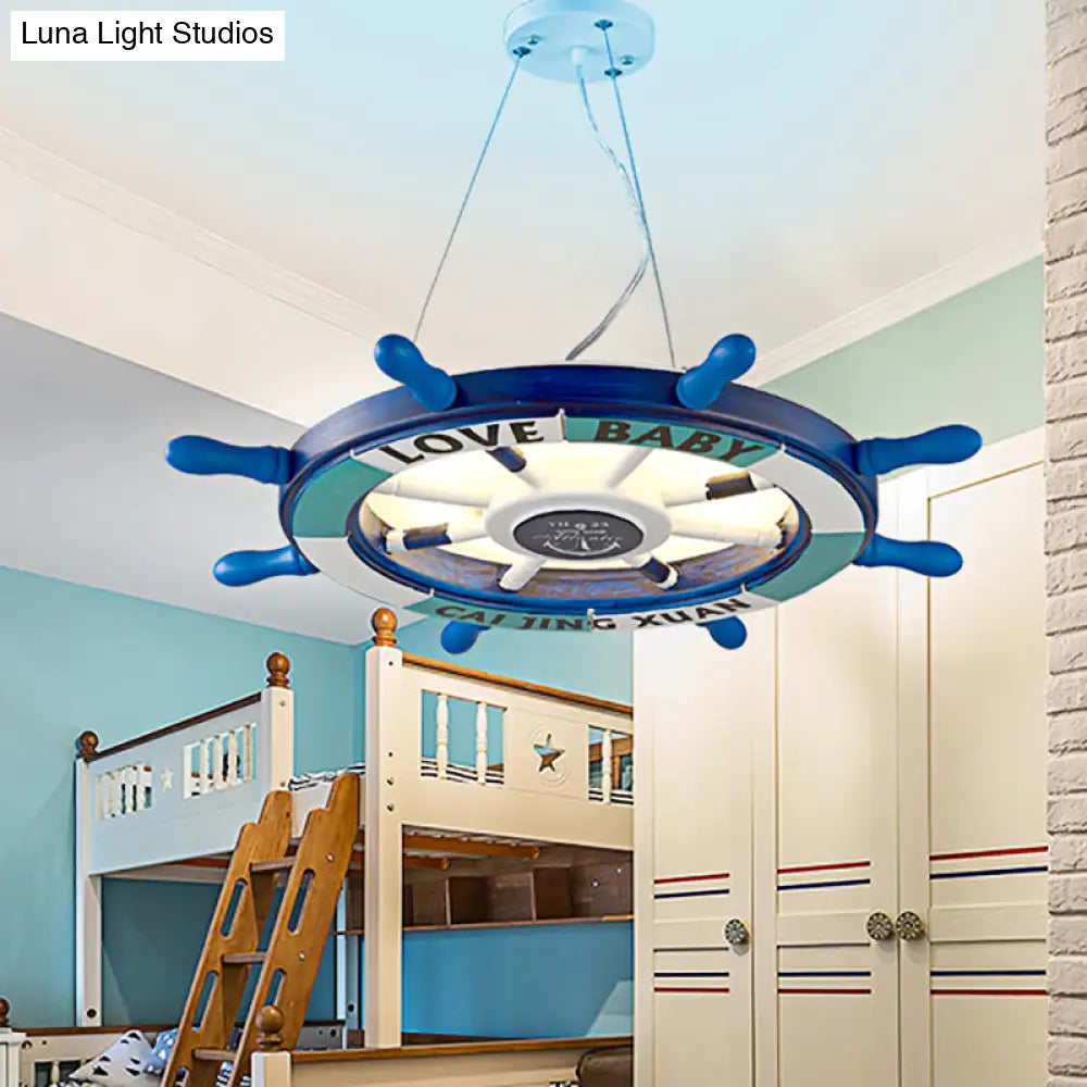 Blue Rudder Chandelier Led Wooden Pendant Lamp - Modernist Style For Kindergarten Lighting