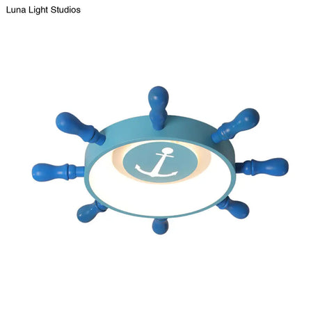Blue Rudder Kids Led Flush Mount Fixture - 19.5’/23.5’ W Warm/White Light Aluminum & Acrylic Pendant