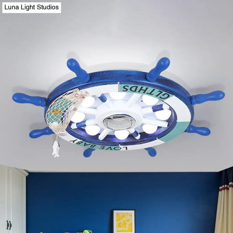 Blue Rudder Led Flush Light Fixture: 18’/25.5’ W Wooden Mount For Boys Bedroom