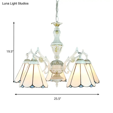 Blue Stained Glass 5-Light Chandelier With Adjustable Chain For Foyer