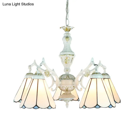 Blue Stained Glass 5-Light Chandelier With Adjustable Chain For Foyer